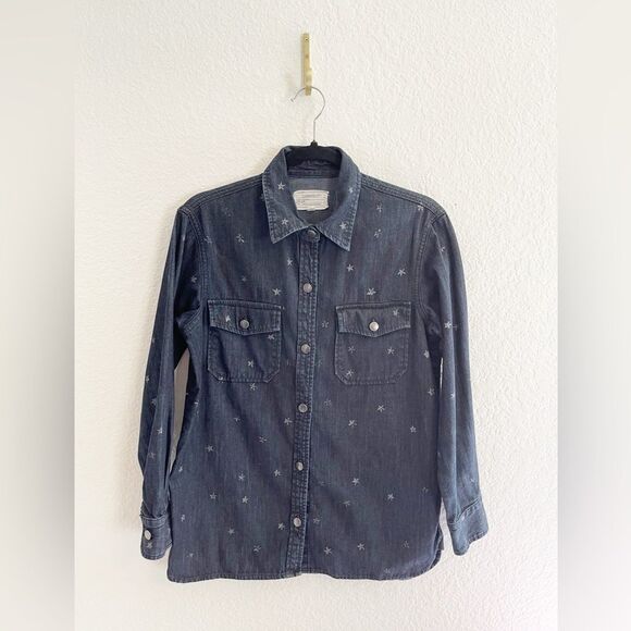 Current Elliott Anthropologie The Perfect Dark wash Denim Boyfriend Shirt. 2 - Picture 3 of 8